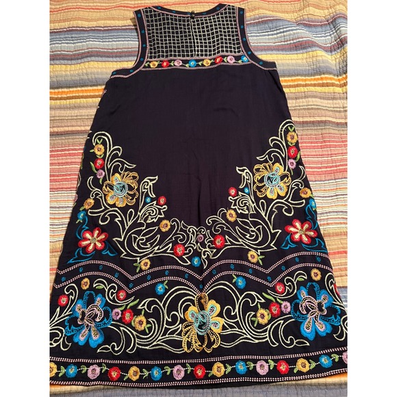 Maeve Anthropologie Kira Embroidered Floral Dress Sleeveless Black Boho Bohemian - Picture 3 of 6